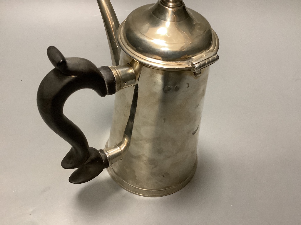 An 18 century Irish silver café au lait pot, indistinct marks, circa 1770?, height 20.8 cm, 20.5 oz (patched).